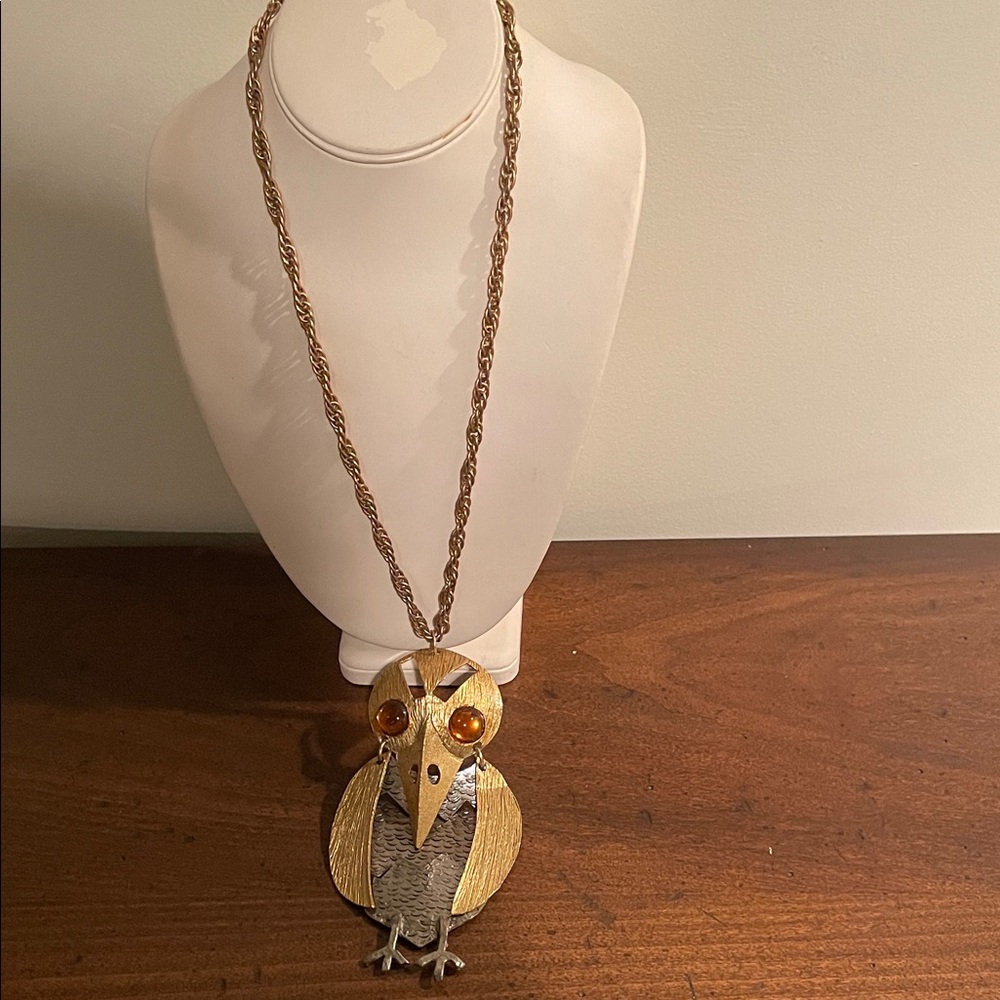 Gold and Silver Owl Pendant Necklace